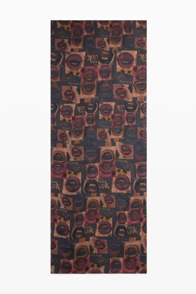 Desigual Rectangular Scarf Lips In Multi