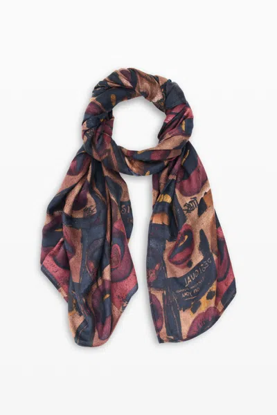 Desigual Rectangular Scarf Lips In Multi