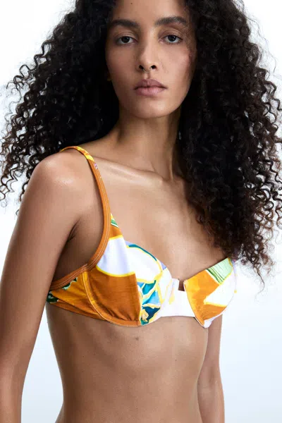 Desigual Printed Triangle Bikini Top In Multi