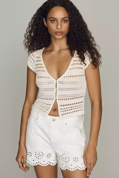 Frame Womens White The Eyelet Embroidered-hem Denim Shorts