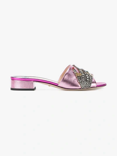 Shop Gucci Crystal Hand Applique Sandals In Pink&purple