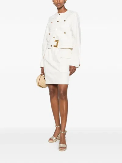 Balmain Patch-pocket Denim Jacket In White