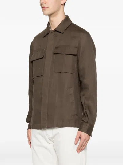 Hèskimo Linen Buttoned Jacket In Brown