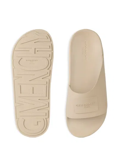 Givenchy Rubber Slide Mules Flat Open Toe Label In Neutral