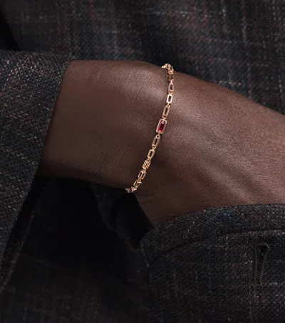Suzanne Kalan Rose Gold And Ruby Medium Empty Link Block Chain Bracelet In Brown