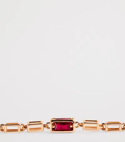 Suzanne Kalan Rose Gold And Ruby Medium Empty Link Block Chain Bracelet In Brown