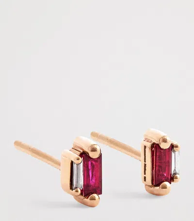 Suzanne Kalan Rose Gold, Ruby And Diamond Bold Stud Earrings In Neutral