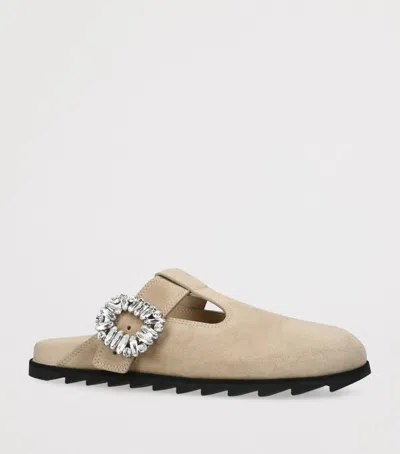 Roger Vivier Mules Round Toe Flat Sole Suede Buckle In Brown