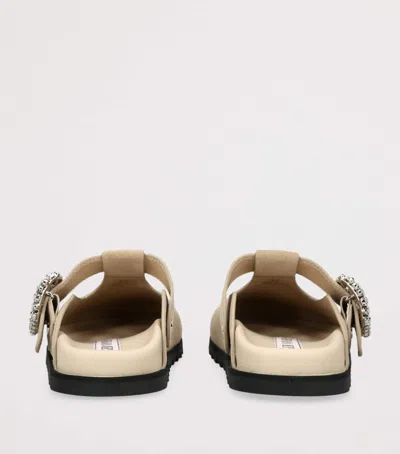 Roger Vivier Mules Round Toe Flat Sole Suede Buckle In Brown