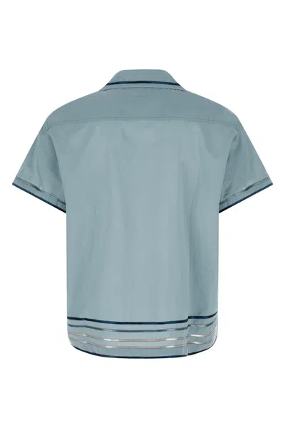 Bode Striped Cotton Bowling Shirt With Cuban Collar And Short Sleeves In Blue