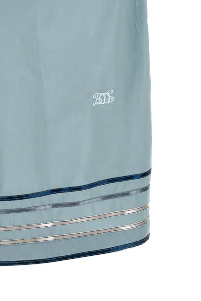 Bode Striped Cotton Bowling Shirt With Cuban Collar And Short Sleeves In Blue