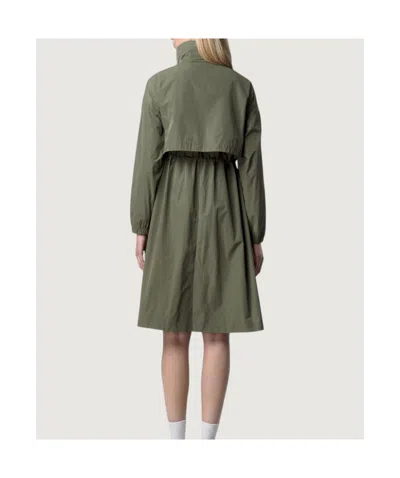 K-way Aube Memory Touch Drawstring Panelled Coat In Green