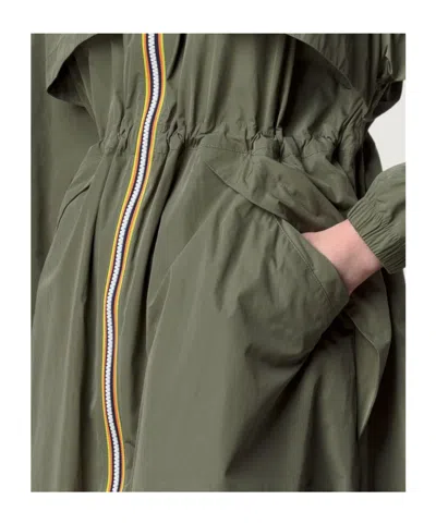 K-way Aube Memory Touch Drawstring Panelled Coat In Green