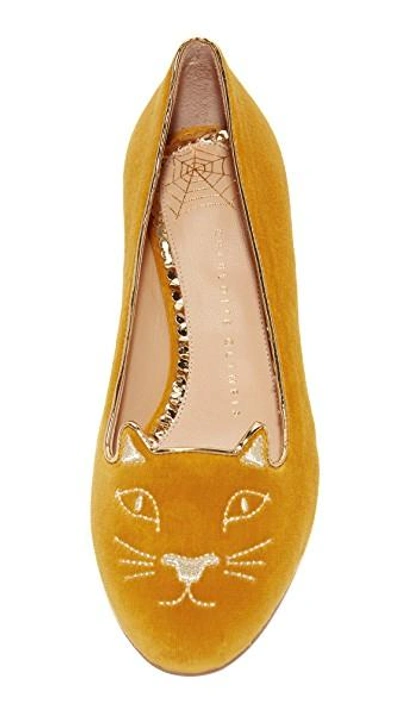 Shop Charlotte Olympia Kitty Flats In Yellow/gold