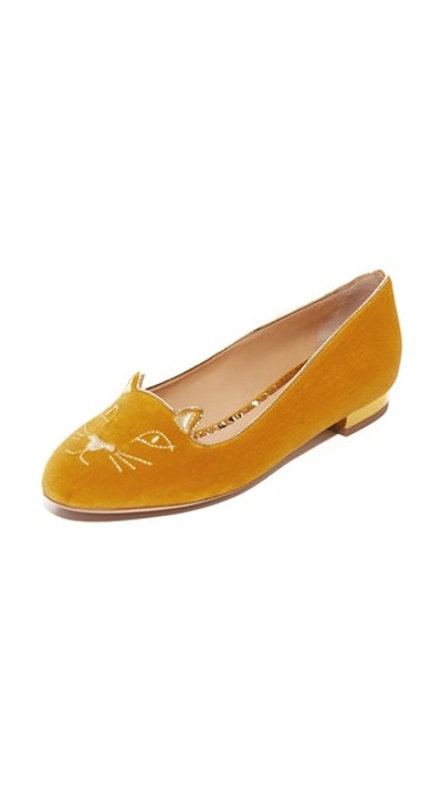 Charlotte Olympia Kitty Flats In Yellow/gold