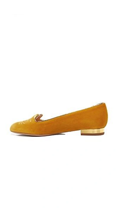 Shop Charlotte Olympia Kitty Flats In Yellow/gold