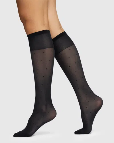 Swedish Stockings Doris Polka Dot Mesh Knee Socks In Black
