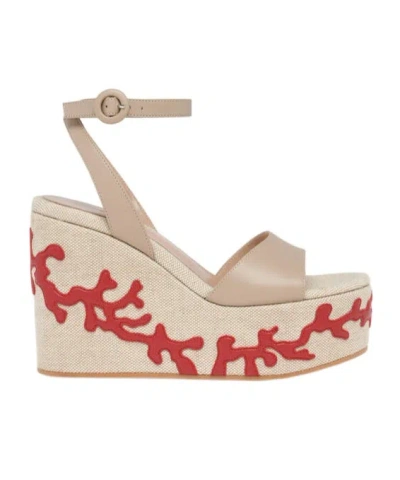 Gianvito Rossi Leather Wedge Espadrilles In Brown