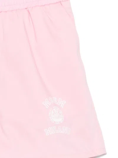 Msgm Elasticated Graphic Shorts In Pink