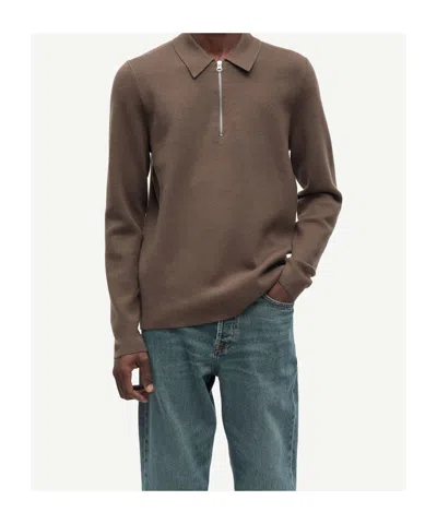Samsoe & Samsoe Half-zip Polo Shirt In Brown