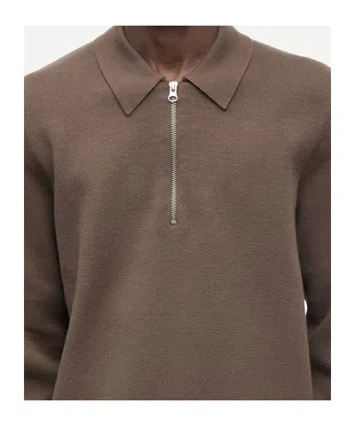 Samsoe & Samsoe Half-zip Polo Shirt In Brown