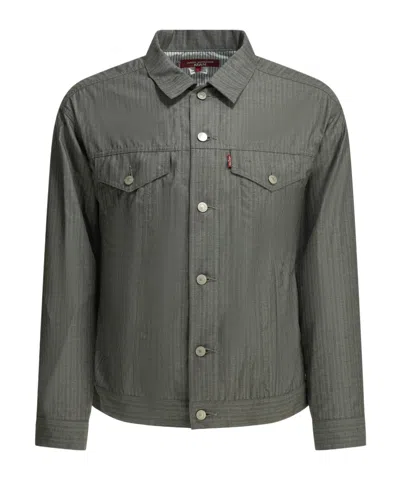 Junya Watanabe Pinstripe-pattern Denim Jacket In Gray