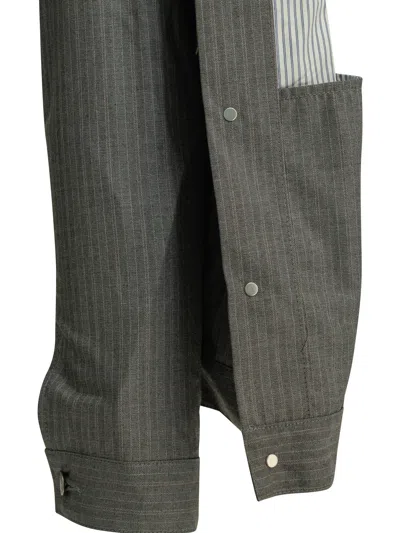 Junya Watanabe Pinstripe-pattern Denim Jacket In Gray