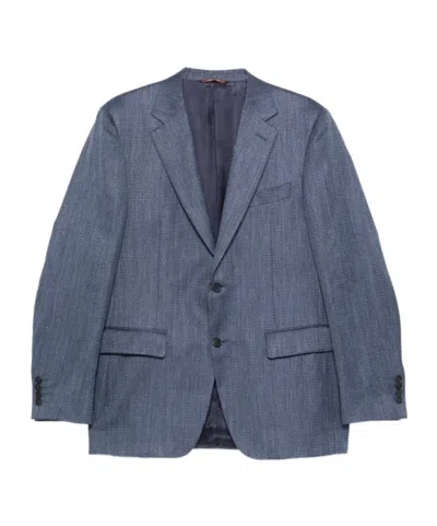 Canali Patterned Notched Lapel Jacket In Blue