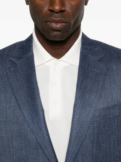 Canali Patterned Notched Lapel Jacket In Blue