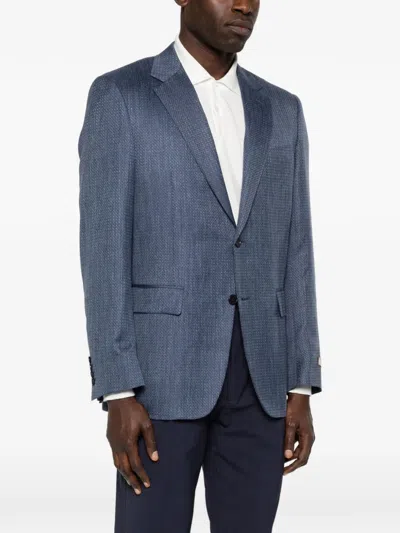 Canali Patterned Notched Lapel Jacket In Blue