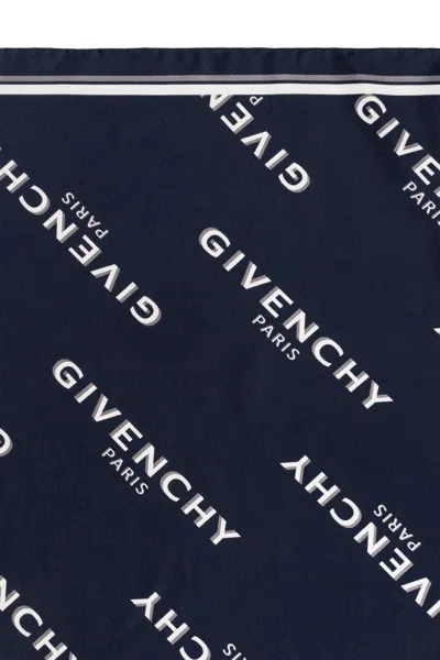Givenchy Logo-print Silk Scarf In Blue