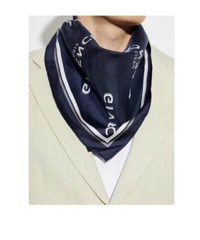 Givenchy Logo-print Silk Scarf In Blue