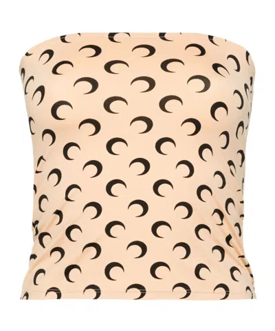 Marine Serre Beige Recycled Moon Jersey Second Skin Tube Top In Multi