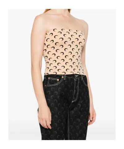Marine Serre Beige Recycled Moon Jersey Second Skin Tube Top In Multi