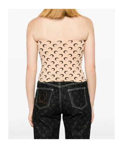 Marine Serre Beige Recycled Moon Jersey Second Skin Tube Top In Multi