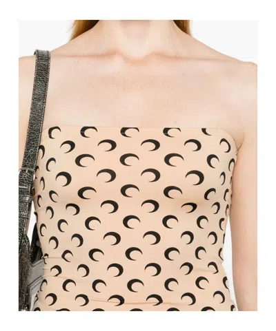 Marine Serre Beige Recycled Moon Jersey Second Skin Tube Top In Multi