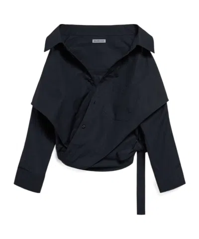 Balenciaga Off Shoulder Crop Shirt Long Sleeves In Black