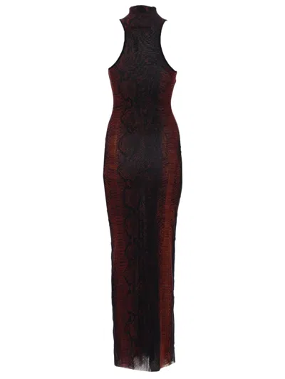 Jean Paul Gaultier Multicolor Snake Print High Neck Polyamide Maxi Dress In Black