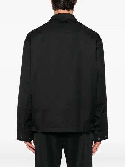 Y-3 Wool Jacket Collared Design Front Pockets In Black