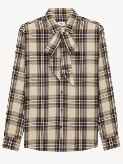 Saint Laurent Cassandre Check Shirt Oversized Tie Collar In Neutral