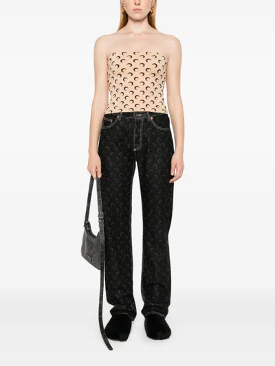 Marine Serre Beige Recycled Moon Jersey Second Skin Tube Top In Multi