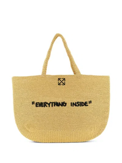 Off-white Jitney Beach Bag Rectangular Woven Handles In Yellow