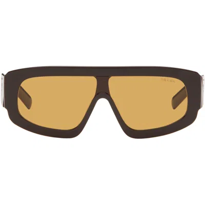 Prada 0pr D10s Rectangular Brown Acetate Sunglasses In Yellow