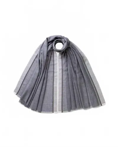 Johnstons Of Elgin Ives Grey Chevron Border Cashmere Scarf In Gray