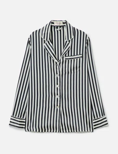 Olivia Von Halle Lila Nika Striped Silk Long Pajama Set In Nika Core