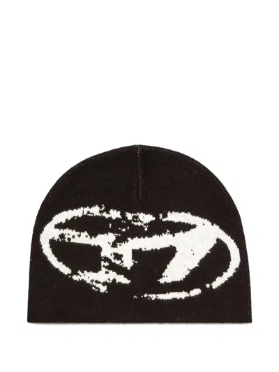 Diesel Wool-blend Beanie With Oval D Logo In Black