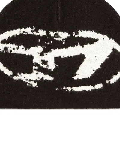 Diesel Wool-blend Beanie With Oval D Logo In Black