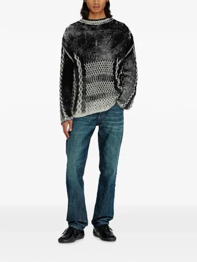 Diesel Cable Knit Cotton-blend Pullover Sweater In Animal Print