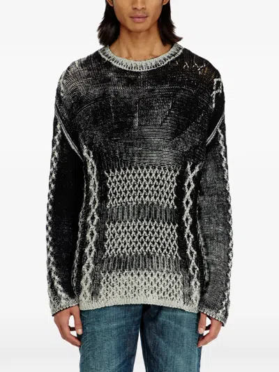 Diesel Cable Knit Cotton-blend Pullover Sweater In Animal Print