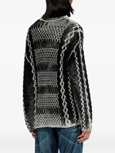 Diesel Cable Knit Cotton-blend Pullover Sweater In Animal Print